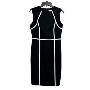 Calvin Klein Black and White Piping Sheath Dress Size 8 Classic Knee Length